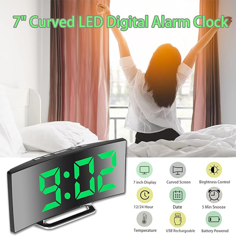 LED منبه رقمي شاشة منحنية مرآة - مراجعة Electronic Gadgets For Home وسعره