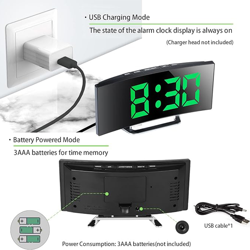 LED منبه رقمي شاشة منحنية مرآة - مراجعة Electronic Gadgets For Home وسعره